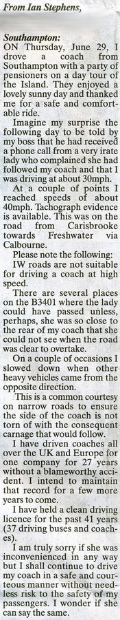 Letter from a coach driver dated 07. 07. 06